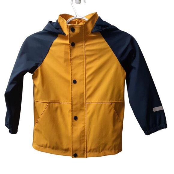 Primark Anorak Jacket Kids Size 6-7 Years Navy Yellow Hooded Long Sleeve - Picture 1 of 6